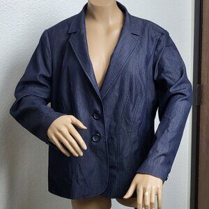 Sejour navy blue denim-look jacket two-button blazer EUC size 14W